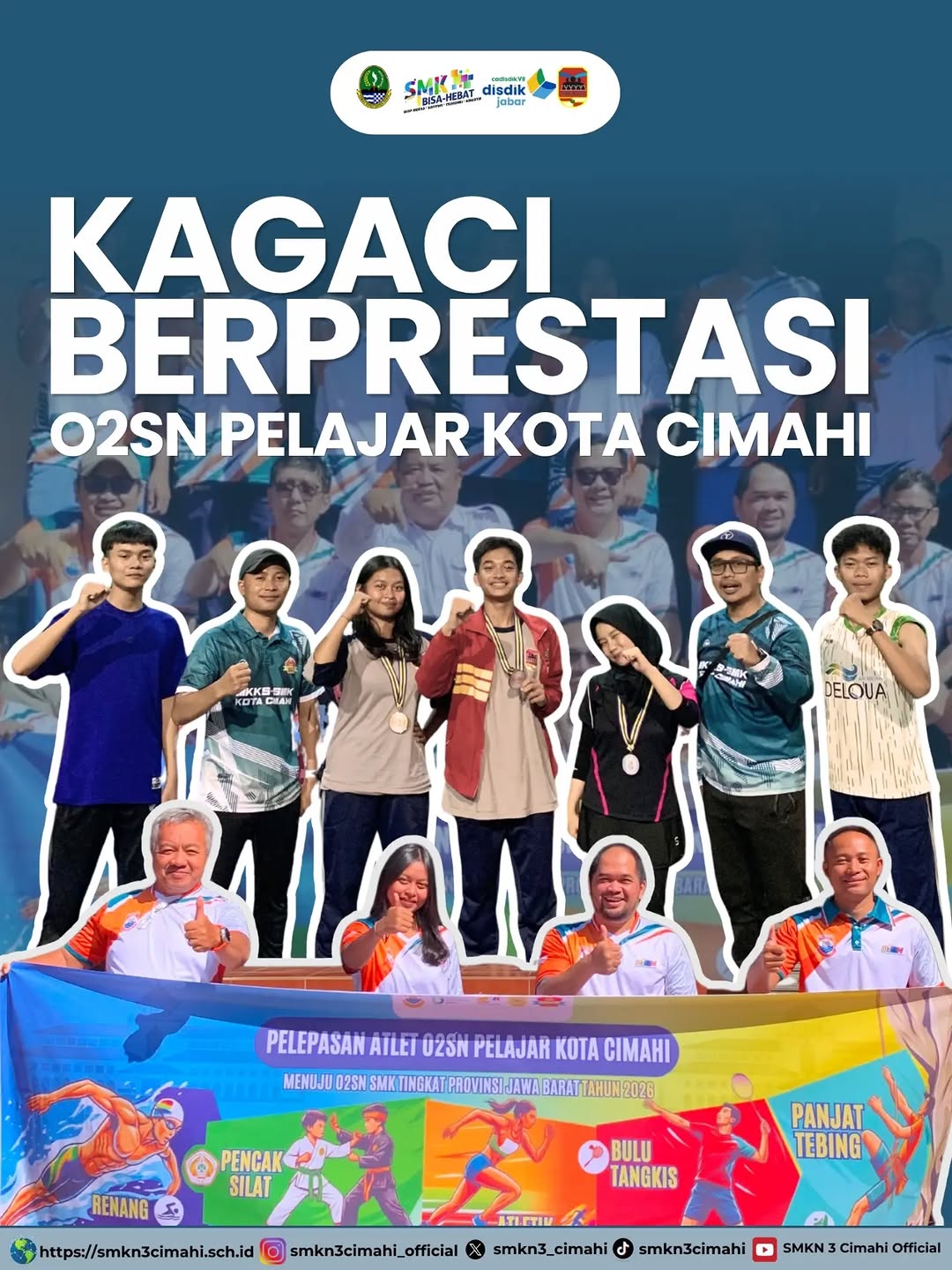 Kabar membanggakan datang dari ajang O2SN Tingkat Kota Cimahi! Para atlet hebat kita berhasil memborong juara. Beri apresiasi terbaik untuk mereka: