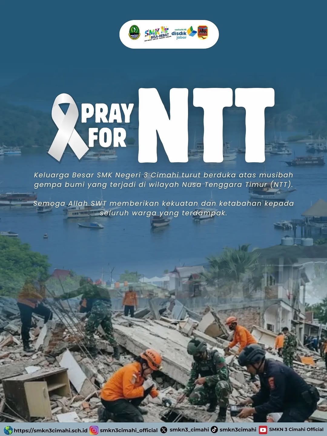 Keluarga Besar SMK Negeri 3 Cimahi turut berduka cita yang sedalam-dalamnya atas musibah gempa bumi yang menimpa saudara-saudara kita di wilayah Nusa Tenggara Timur (NTT). 🥀