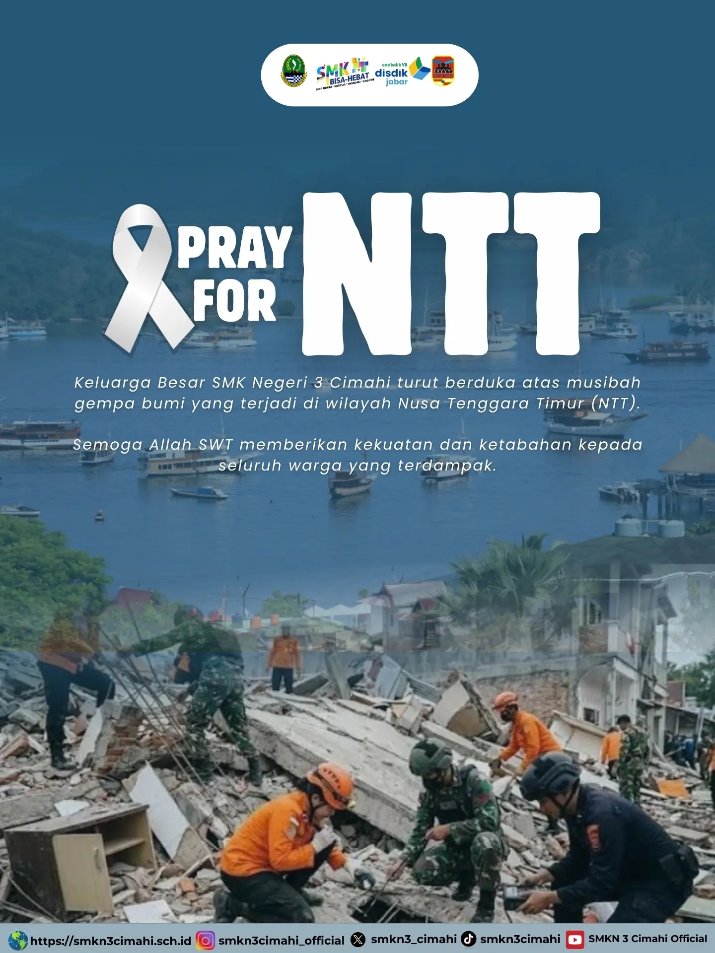 Keluarga Besar SMK Negeri 3 Cimahi turut berduka cita yang sedalam-dalamnya atas musibah gempa bumi yang menimpa saudara-saudara kita di wilayah Nusa Tenggara Timur (NTT). 🥀